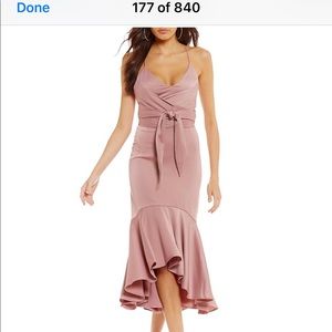 Gianni Bini Melinda Satin Wrap dusty rose dress